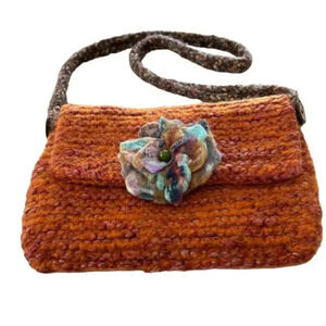 Vintage Boiled Wool Crocheted Rose‎ Crossbody Bag